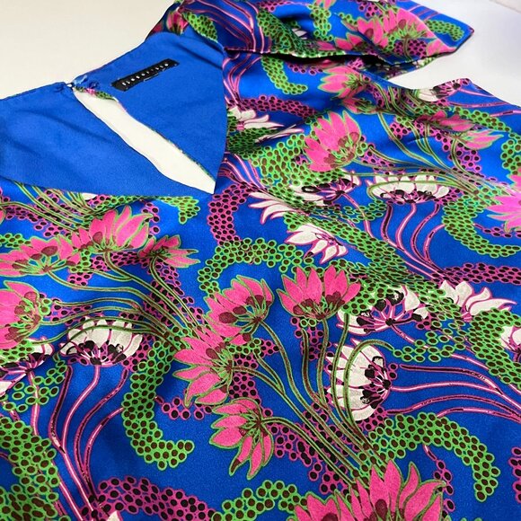 Tintoretto Puff-Sleeve/Cap-Sleeve Lined Silky Colorful Blouse - XS/S - Picture 1 of 13